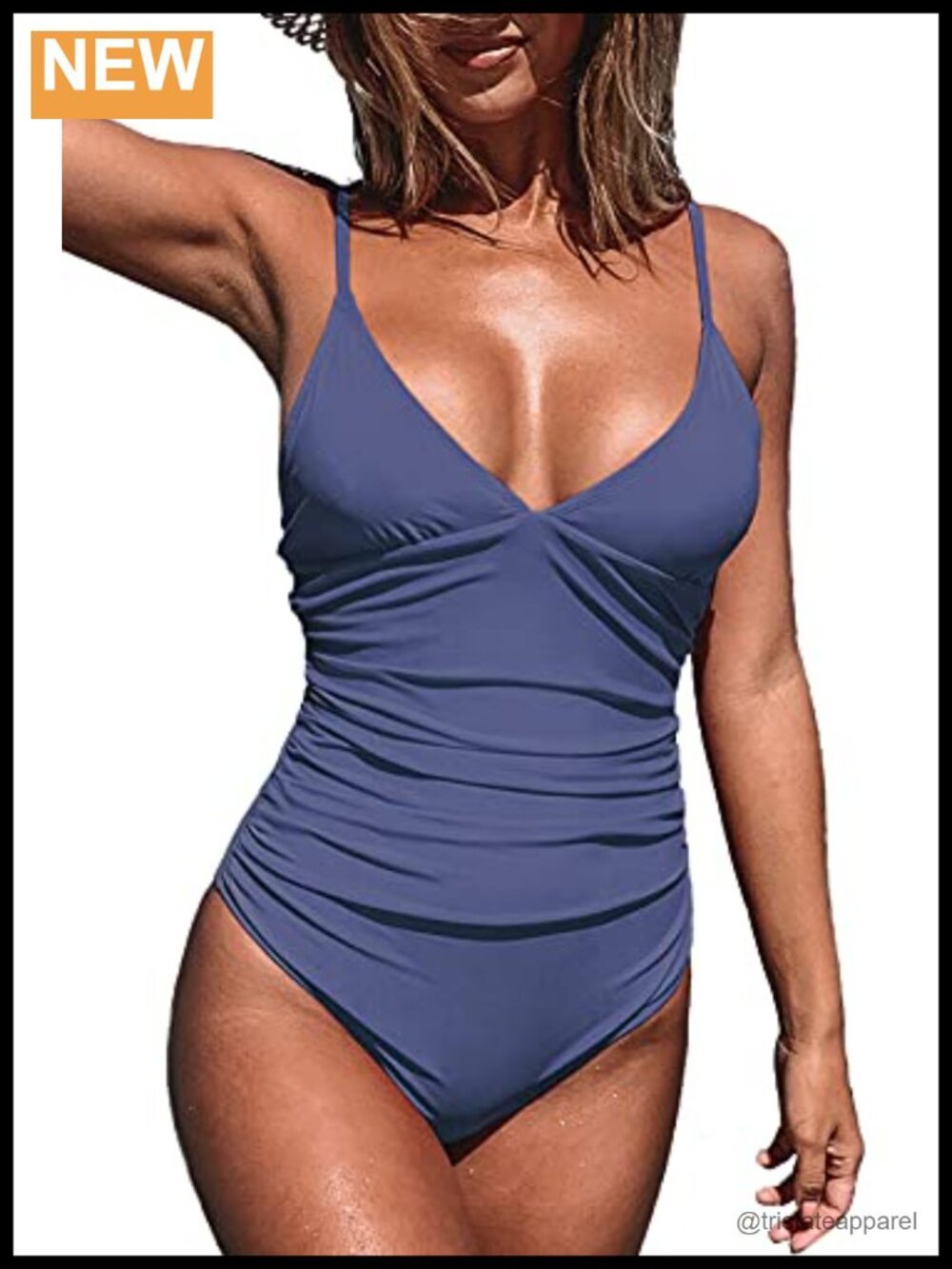 One Piece Swimsuit Tummy Control V Neck Shirred Adjustable Straps
